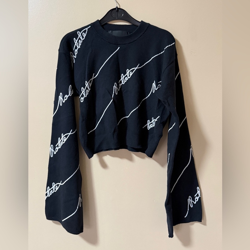 Cropped Black Crewneck Sweatshirt with White Script